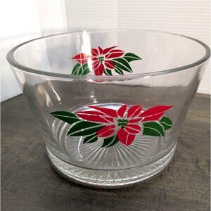 Vtg Indiana Glass Poinsettia Holiday Snack Bowl Christmas Entertaining Heavy Gla